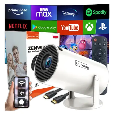 Prenosivi Android 13 mini projektor s WiFi-jem, rotirajući Full HD 4K projektor, Bluetooth, 4D Auto-Keystone, Zenwire R1 360