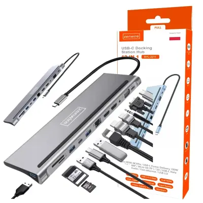 12-u-1 USB-C hub-docking stanica s 2x HDMI 4K, Ethernet RJ45, USB 3.0, SD, M1, M2, M3 – Zenwire BYL-2211