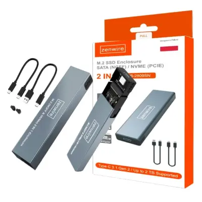 Kućište: NVMe/SATA SSD adapter, PCIe M.2, USB-C M.2 Gen 2, 10 Gbps, Zenwire BS-2809SN