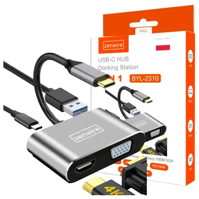 ADAPTERSKO ČVORIŠ TE 4-u-1 USB-C na HDMI 4K, VGA i USB adapter – Zenwire BYL-2310