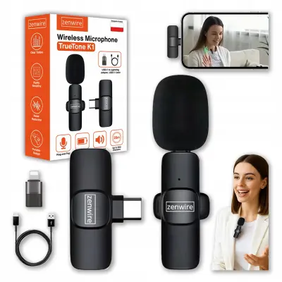 Zenwire TrueTone K1 Mini bežični kondenzatorski lavaljerski mikrofon za telefon i računalo (USB-C)