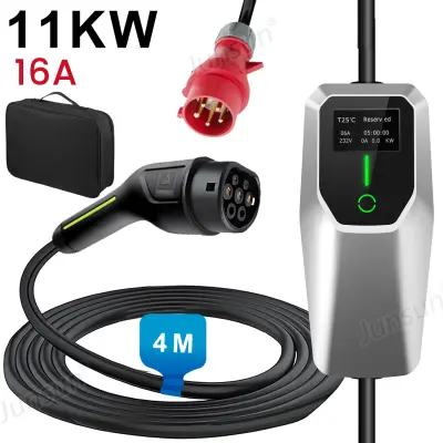 Kabel za punjenje električnih vozila tipa 2 – trofazni, 11 kW, s podesivom jakošću struje (6/8/10/13/16 A), prijenosni punjač duljine 4 m sa Schuko ut