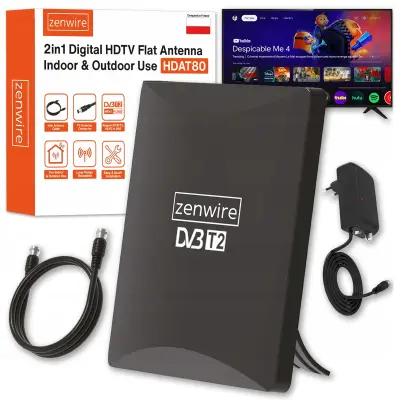 Zenwire HDAT80 2-u-1 DVB-T2 HEVC 4K antena za zemaljsku TV (za unutarnju/vanjsku upotrebu)