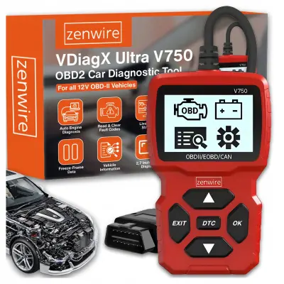 OBD2 CAN dijagnostički skener s 2,7" LCD zaslonom, čitanje i brisanje grešaka, Live Data, VIN – Zenwire VDiagX V750