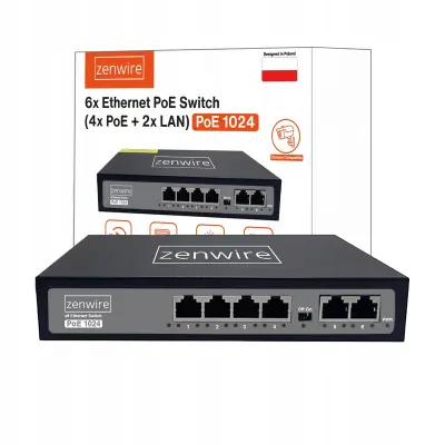 Zenwire 1024 8-portni POE LAN prekidač s napajanjem i razdjelnikom, 6 Ethernet RJ45 priključaka, 100 Mbps