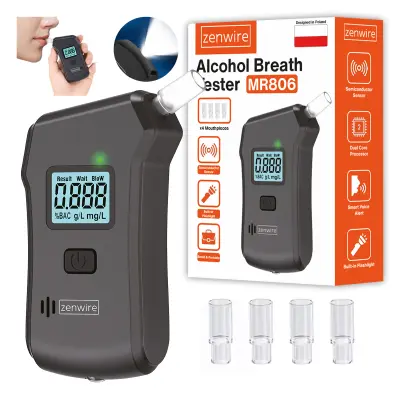 Zenwire MR806 profesionalni digitalni policijski alkotest – za kućnu upotrebu s baterijskom lampom i 5x ustnika