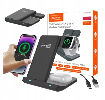 Zenwire X12 3-u-1 bežični USB-C indukcijski punjač za pametne telefone, pametne satove, TWS slušalice, AirPods i Buds