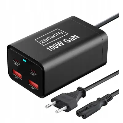 Mrežni punjač, 100 W napajanje, GaN III adapter, AC kabel, 2x USB-C 65 W, 2x USB-A, Zenwire YMS-608