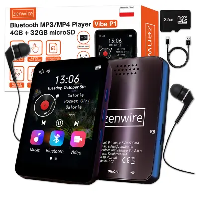 Zenwire P1 prijenosni MP3/MP4 player s Bluetoothom, FM radiom, diktafonom, utorom za SD karticu i slušalicama (36 GB)