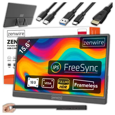 Zenwire M9P 15,6-inčni prijenosni USB-C monitor za laptop, Full HD 1920x1080, IPS, HDR, HDMI