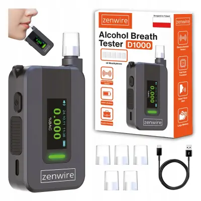 Zenwire D1000 profesionalni elektrokemijski policijski alkotestir (nije potreban nastavak za usta) s 6 nastavaka za usta