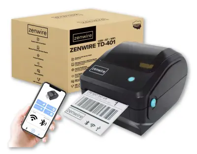 Zenwire TD-401 mini termalni pisač za 100x150 samoljepljivih kurirskih etiketa – USB, Bluetooth, Wi-Fi