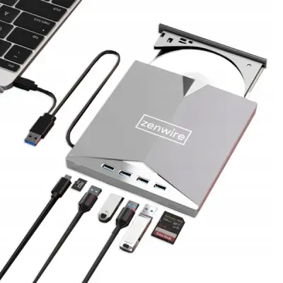 Prenosivi vanjski pogon za čitanje, reprodukciju i snimanje CD/DVD-a s USB-C 3.0 hubom Zenwire H61