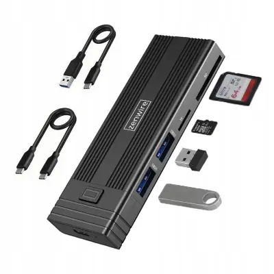 7-u-1 USB-C kućište s adapterom za SSD M.2 NVMe PCIe SATA i SD karticu – M.2 utor – Zenwire HUB63