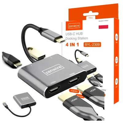 HUB ADAPTER 4-u-1 USB-C adapter s 2x HDMI 4K i USB 3.0 – Zenwire BYL-2309