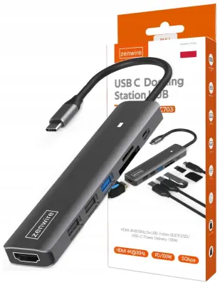 7-u-1 USB-C hub s HDMI 4K, USB 3.0 i SD, kompatibilan s PD-om za MacBook M1, M2 i M3 – Zenwire BS-HC703 LED