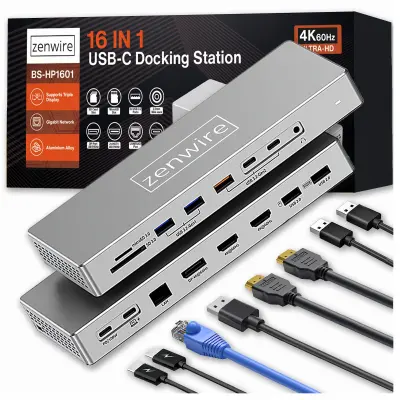Zenwire BS-HD1601 16-u-1 USB-C dokovna stanica s 2x HDMI 4K 60Hz, DisplayPort 1.4, USB i utorom za SD karticu