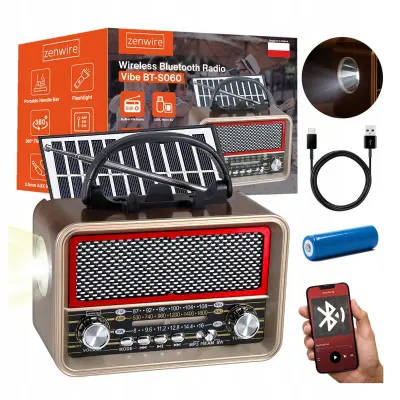 Zenwire BT-S060 solarno napajani Bluetooth prijenosni kuhinjski radio na baterije s USB-C antenom