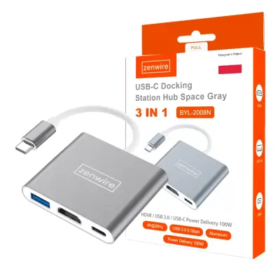 Zenwire BYL-2008N 3-u-1 MHL adapter: USB-C 3.1, HDMI 4K, MHL, 100 W Power Delivery za MacBook DEX