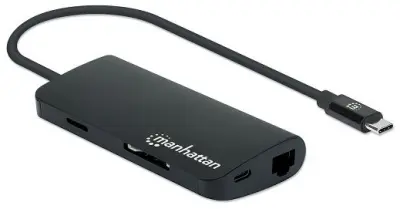 Adapter MANHATTAN 152372, Multiport, USB-C na HDMI 4K, 3xUSB-A, USB-C, RJ45, CR
