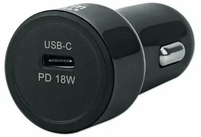 Auto Punjač MANHATTAN 102056, PD, 18W, 1xUSB-C, Crni