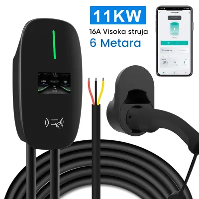 JUNSUN zidna trofazna stanica za punjenje 11 kW 16A - Tip 2 IEC62196-2, kabel 6 m, upravljanje putem aplikacije, punjač za električna vozila (Wallbo