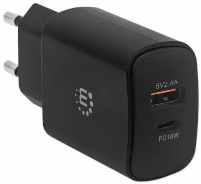 Kućni punjač MANHATTAN 102148, PD, 27W, 1xUSB-C, 1xUSB-A, Crni