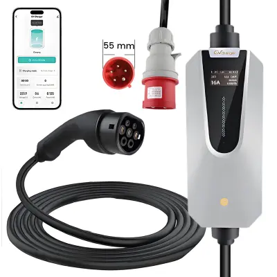 Prijenosni EV Punjač 11kW Tip 2 (6-16A) Trofazni – Kabel 6m, Schuko, App kontrola& LCD, IP67