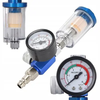 Regulator Tlačnog Pritiska 1/4 Mlaznica Za HVLP Pištolj | 7 BAR, Aluminij, Odvaja Vod, 0-140 PSI