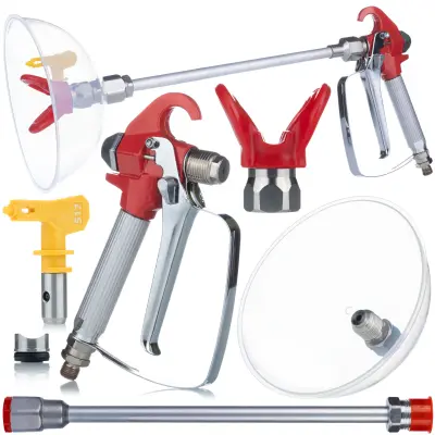 Set Airless Uređaj Za Prskanje Boje – Pištolj, Zaštita, Cijev 30 Cm, Mlaznica 517 | Max 3000Psi, Navoj 1/4"