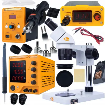 Set Binokularnog Mikroskopa Ganymede S MSGS-B-PS1 I Servisna Stanica Protech Trio V1 – Visoka Optika, 20-80X Zoom, 32V 10A Napajanje