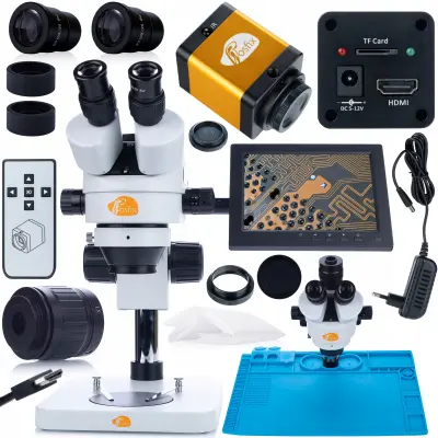 Mercury Pro Mikroskopski Set – Trinokularna Glava, 12MP Kamera, Silikonska Podloga 480X320 Mm, 8" Ekrani | HDMI, C-Nosač, 7X-45X Zum