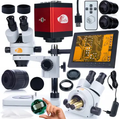 Mercury Pro Mikroskopski Set – Trinokularna Glava, 2MP Kamera, Zavjesa 8", C-Nosač, Zum 7X-45X | Planets PRO Serija