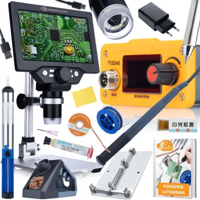 Nanopro 8U1 Set Za Lemljenje – Digitalni Mikroskop 7" LCD 1200X, T12 Lemilica, Flux, Kalafonija, Držač PCB