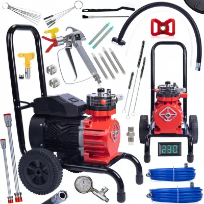 Set Airless Uređaj Za Prskanje Strong Storm 1100 RSS05 – 3500W, 22MPA, 18L/Min, 21M Cijev, Pištolj, Filteri, Čistilica