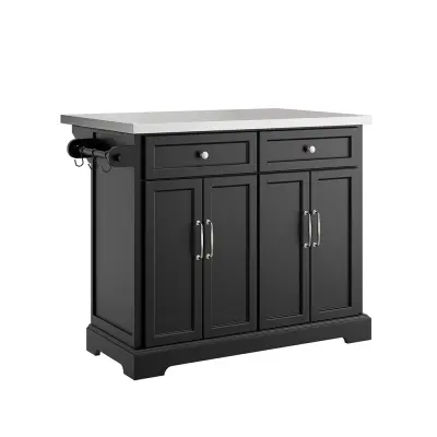 Kuhinjska otočnica z dvema predaloma in štirimi vrati Črna 107x71x92cm FKW71-II-SCH