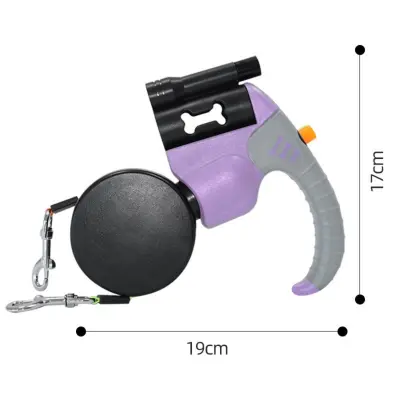 Uvlačivi dvostruki povodac za psa s LED svjetlom i gumbom Purple+grey