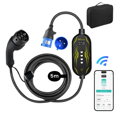 Punjač za EV 7 kW 32A tip 2 (jednofazni) s APP kontrolom – kabel 5m CEE+adapter, IEC62196, IP65