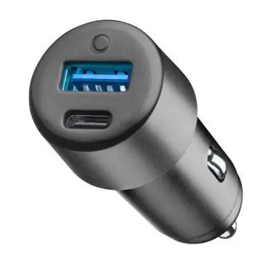 Auto Punjač PLOOS, USB-A, USB-C, 15W, Crni
