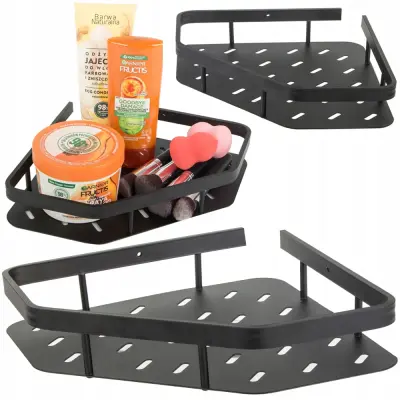 Kutna aluminijska polica za tuš kabinu u kupaonici 25 cm crna