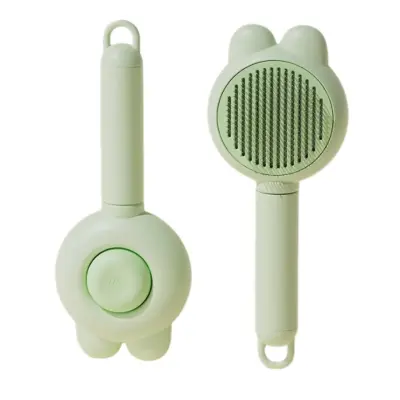 Samoočisteća četka za mačke s gumbom i inox zubcima, 22cm x 8.1cm Green
