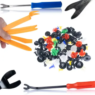 Set Univerzalnih Klamerica Za Auto 1000 Kom + Alati Za Uklanjanje Klamerica 6 Kom | Izdržljivi Plastični Materijal, Različite Veličine 1-4 Cm