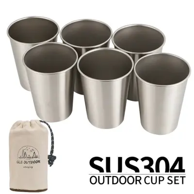 Set 6x 304 čeličnih šalica 350ml s torbicom za kampiranje