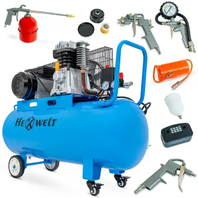 Uljni kompresor HEXWELT 100L – 2200 W, 8 BAR, 370 l/min, 1-cilindrični