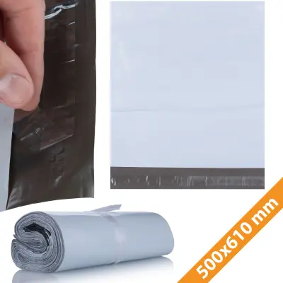 Kurirske Plastične Vrećice Bijele 500X610 Mm – Čvrsta LDPE Folija, Samoljepljiva Traka, 100 Kom | Za Sigurnu Pošiljku