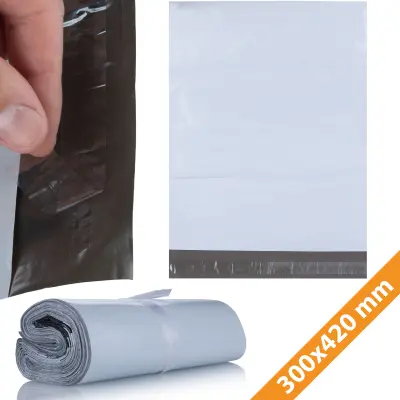 Bijele Foliopak Vrećice 300X420 Mm – Kurirske Vrećice From Jake LDPE Folije | 100 Qom, Samoljepljiva Traka