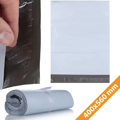 Bijele Plastične Kurirske Vrećice 400X560 Mm – Izdržljiva LDPE Folija, 100 Kom | Vodootporne, Samoljepljive