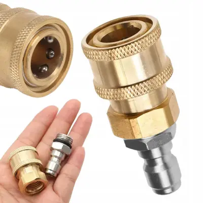 Quickcouple QC14 Adapter – Dvostruki Spoj 1/4" | Mjed I Nehrđajući Čelik, Za Pjenaste Mlaznice I Visokotlačne Pribor