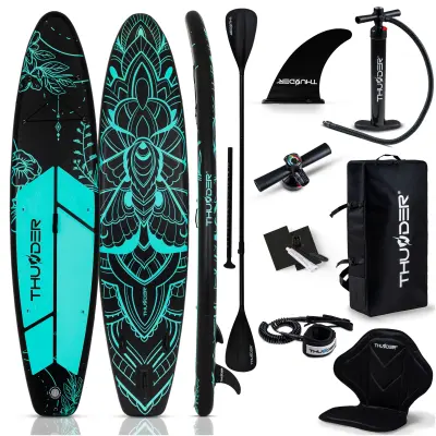 SUP daska Thunder 350 cm zelena – nosivost 150 kg, komplet, aluminijsko veslo, kajak sjedalo