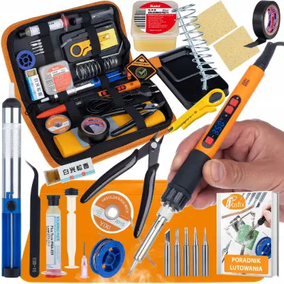 Pro 80W LCD 17U1 Set Za Lemljenje – Precizna Lemilica S LCD, 6 Zamjenskih Mlaznica, Usisivač, ESD Tweezers | 180–500°C, 230V, 80W